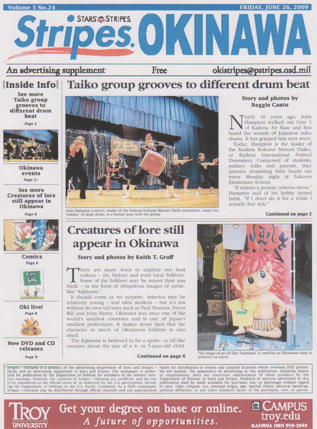June 2009 Stars and Stripes Okinawa article - Page 1
